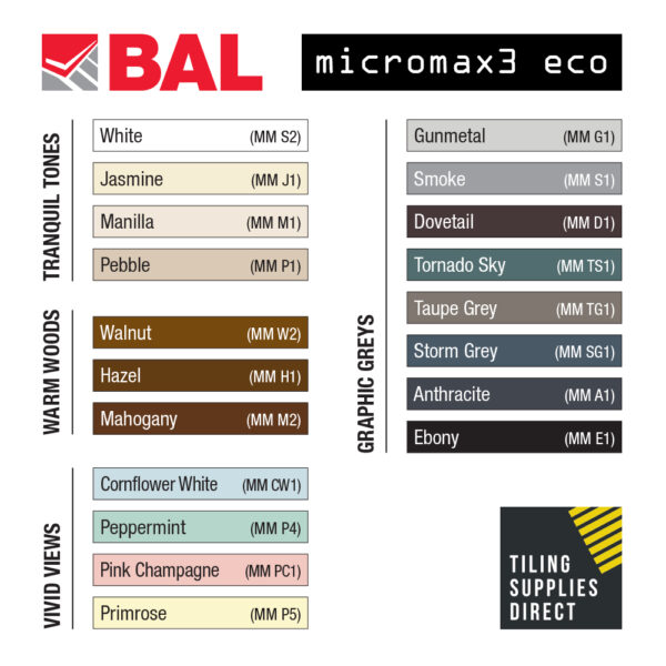 BAL Micromax 3 ECO Tile Grout Colour Chart