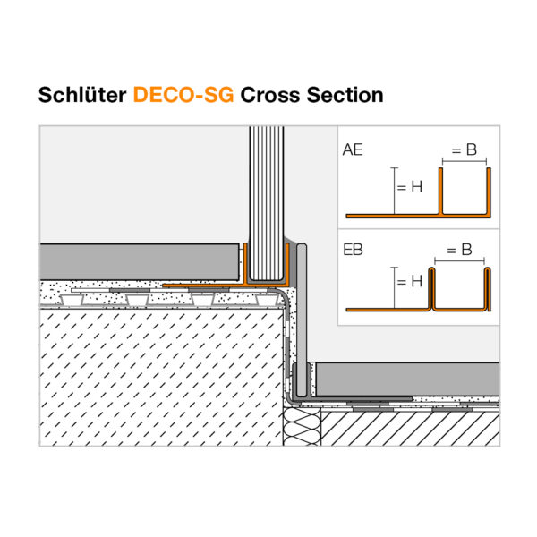 Schluter DECO SG Shower Glass Profile Tile Trim - Cross Section