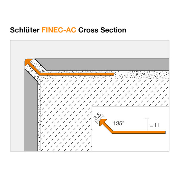 Schluter FINEC AC Colour Coated Aluminium Tile Trim - Cross Section