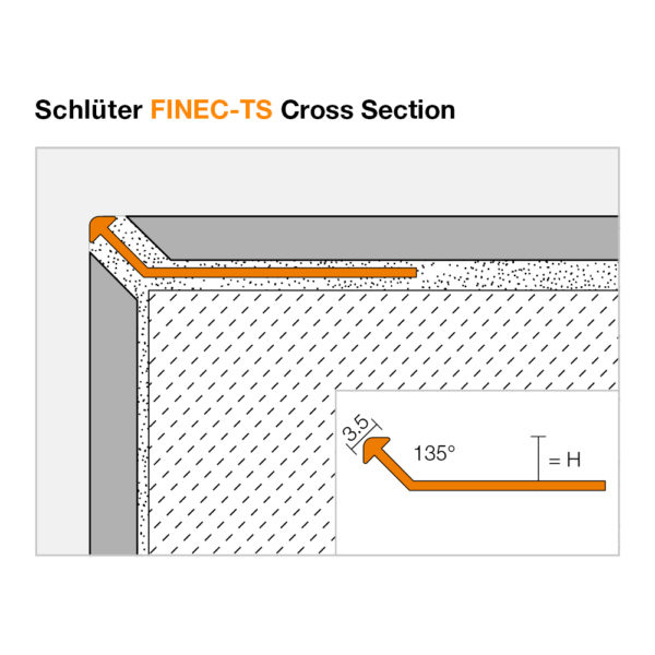 Schluter FINEC TS Trendline Aluminium Tile Trim - Cross Section