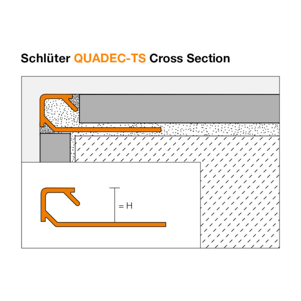 Schluter QUADEC TS TRENDLINE Aluminium Tile Trim - Cross Section