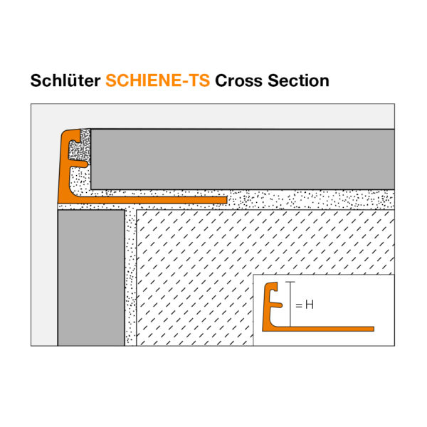 Schuter SCHIENE TS TRENDLINE Aluminium Tile Trim - Cross Section