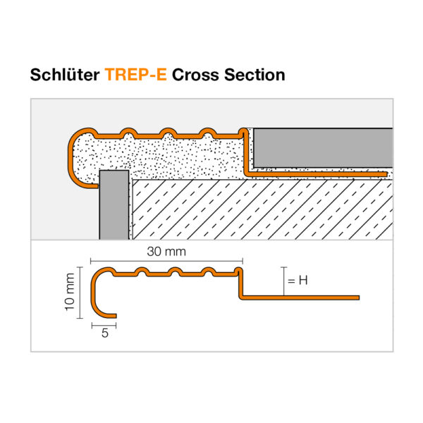 Schluter TREP E Stair Nosing Profile - Cross Section