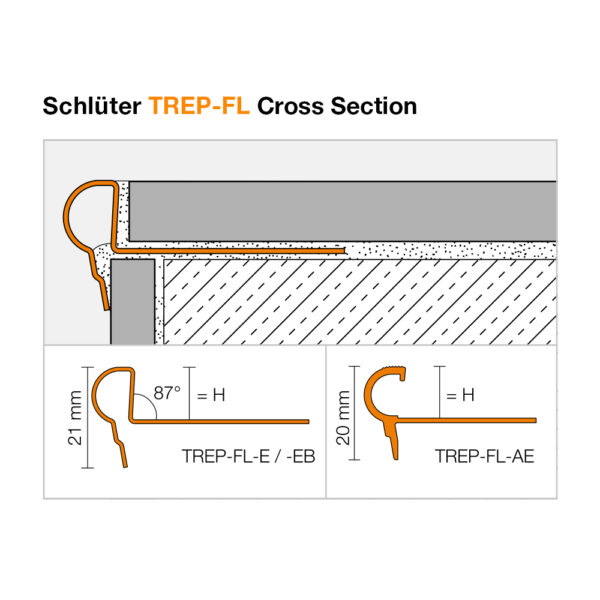 Schluter TREP FL Stair Nosing Profile - Cross Section