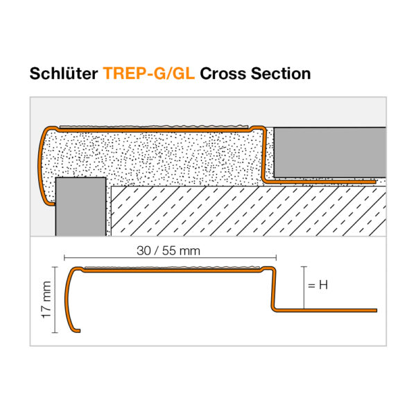 Schluter TREP G/GL Stair Nosing Profile - Cross Section