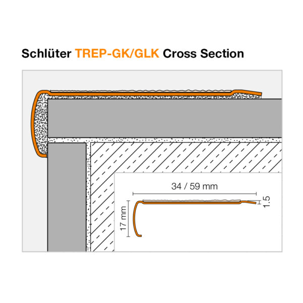 Schluter TREP GK/GLK Stair Nosing Profile - Cross Section