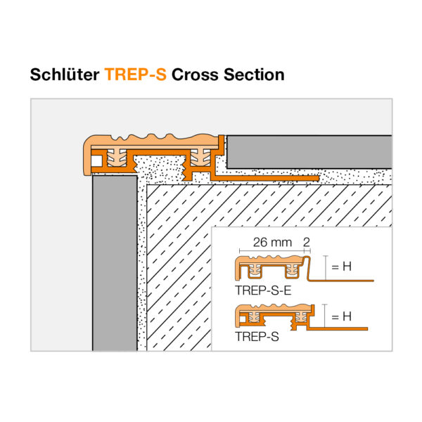 Schluter TREP S Stair Nosing Profile - Cross Section