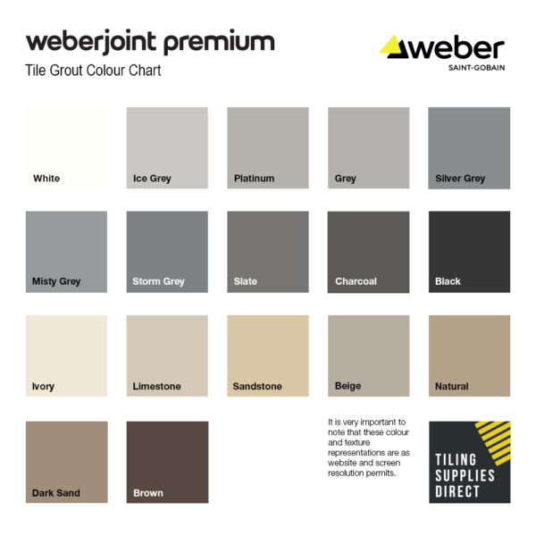 weberjoint Premium Tile Grout - Colour Chart